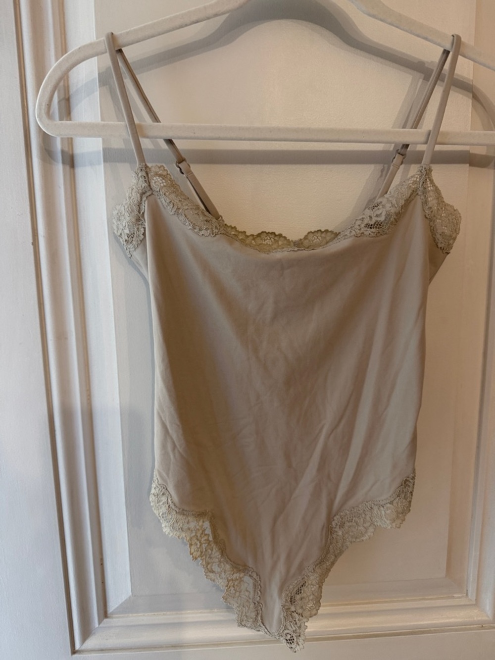 SKIMS Beige Lace-Trim Satin Chemise